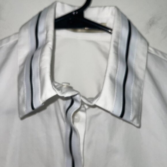 Balenciaga Paris Womens Shirt Size 8 White Button Down Vinyl Trim Pure Cotton - Picture 6 of 9